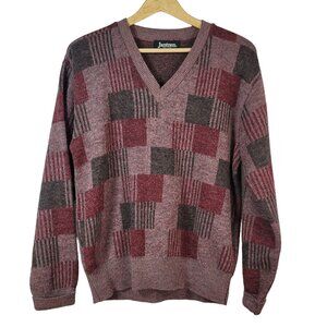 Jantzen Mens Grandpa Sweater Red Medium Ribbed Long Sleeve USA Wool Dadcore VTG